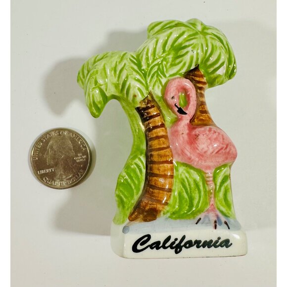 Vintage California Flamingo & Palm Tree Ceramic Toothpick Holder Decoration - Picture 12 of 12